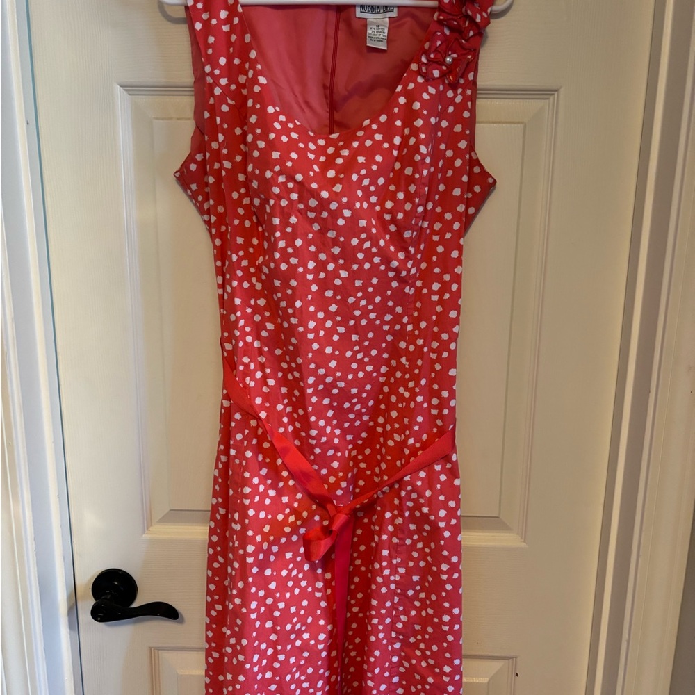 Robbie Bee Coral and White Polka Dot Dress
Size 16